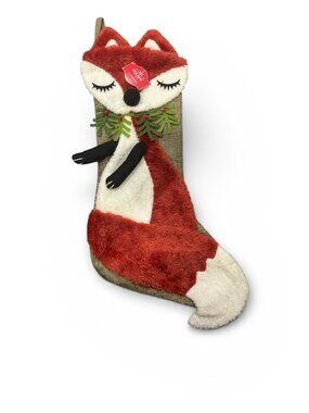 Holiday Time Burlap 3D Fox Stocking Christmas Fox Stocking